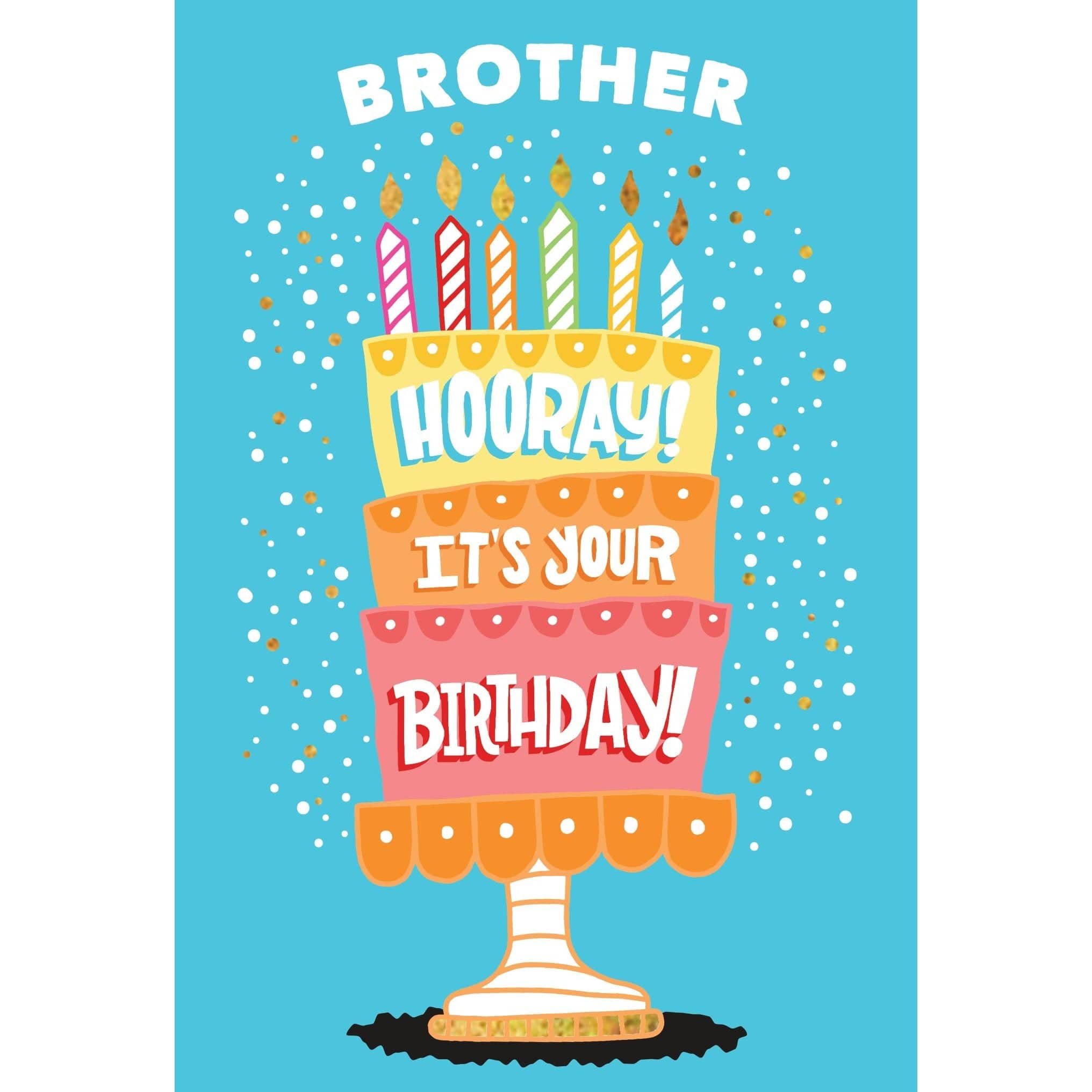 Pictura Hooray Cake birthday card for brother, featuring colorful cake illustration and festive design for special occasions.